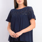 Style & Co Women's Cotton Eyelet Yoke Top Navy Size Large