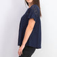 Style & Co Women's Cotton Eyelet Yoke Top Navy Size Large