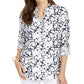 Charter Club Women's Printed Roll Sleeve Top Blue Size Medium