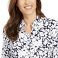 Charter Club Women's Printed Roll Sleeve Top Blue Size Medium