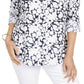 Charter Club Women's Printed Roll Sleeve Top Blue Size Medium