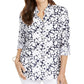 Charter Club Women's Printed Roll Sleeve Top Blue Size X-Small