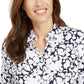 Charter Club Women's Printed Roll Sleeve Top Blue Size X-Small