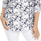Charter Club Women's Printed Roll Sleeve Top Blue Size X-Small