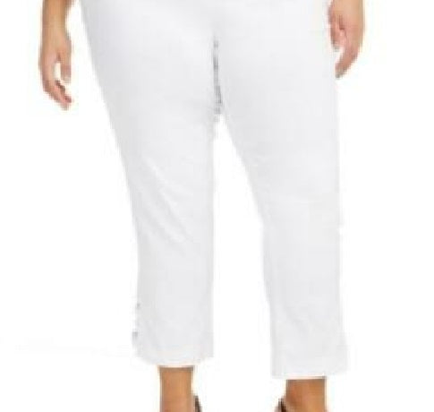 JM Collection Women's Tummy Control Hardware Trim Slim Ankle Pants White Size Petite Small