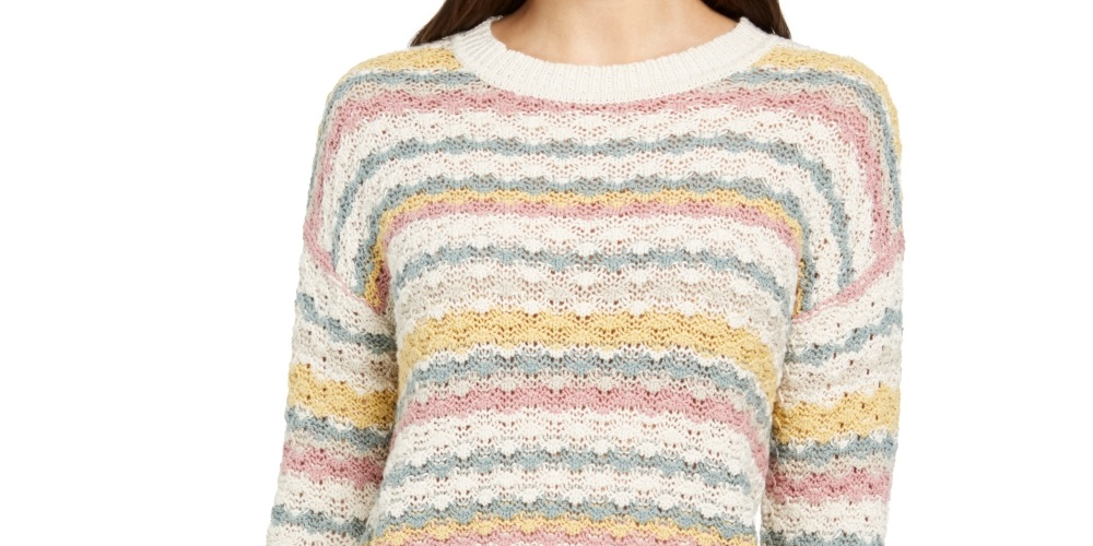 Style & Co Women's Striped Bubble Stitch Sweater  Beige Size Petite Large