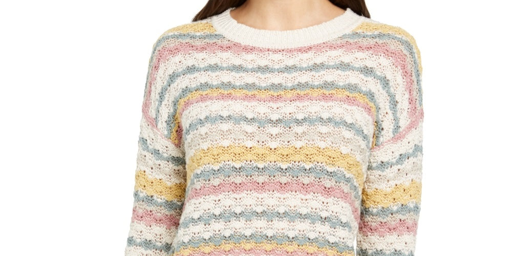 Style & Co Women's Striped Bubble Stitch Sweater  Beige Size Petite X-Large