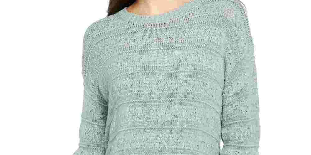 Style & Co Women's Tape Yarn Pullover Sweater Green Size Petite Medium