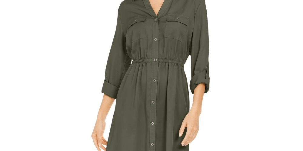 Style & Co Women's Solid Utility Shirtdress Green Size XX-Large