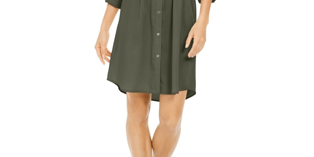 Style & Co Women's Solid Utility Shirtdress Green Size XX-Large