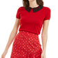 Maison Jules Women's Lace Contrast Collar Top Red Size X-Small