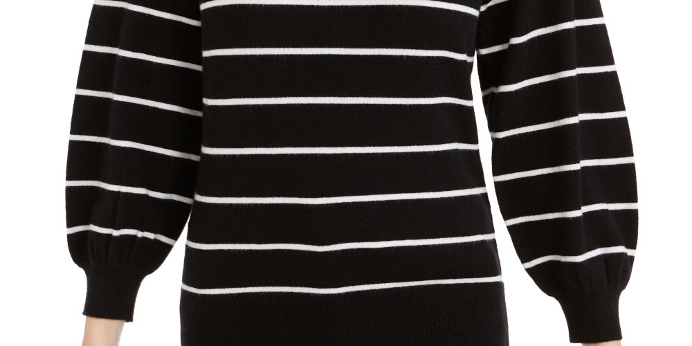 Maison Jules Women's Striped Puff Sleeve Sweater Black Size Small