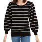 Maison Jules Women's Striped Puff Sleeve Sweater  Black Size X-Small