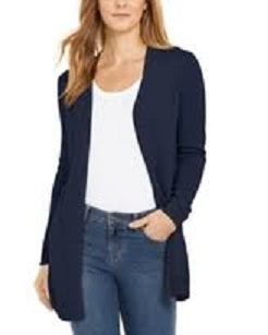 Charter Club Women's Open Front Curved Hem Completer Sweater Blue Size X-Large