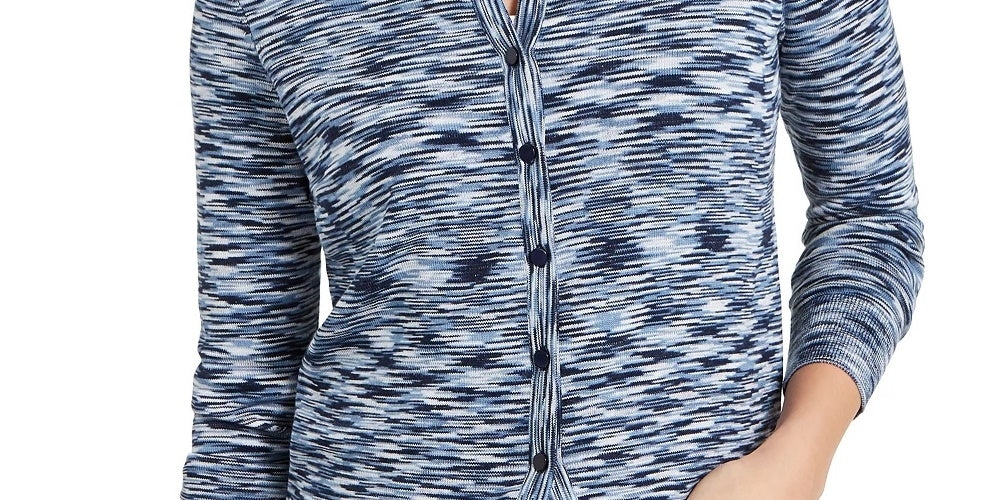 Charter Club Women's Space Dyed Button Cardigan  Blue Size X-Large