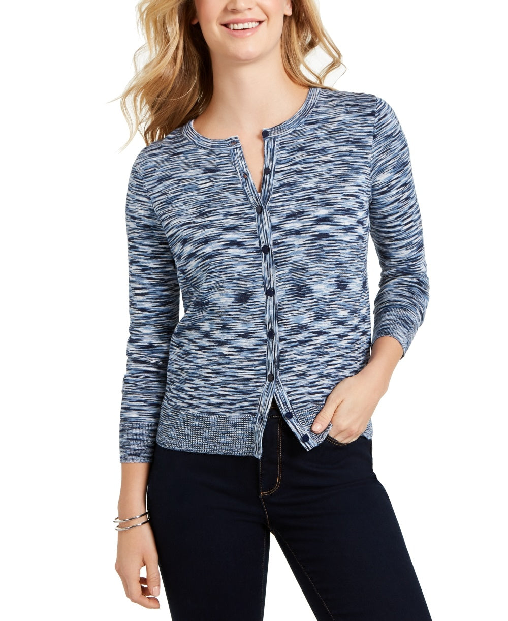 Charter Club Women's Space-Dyed Button Cardigan Blue Size XX-Large