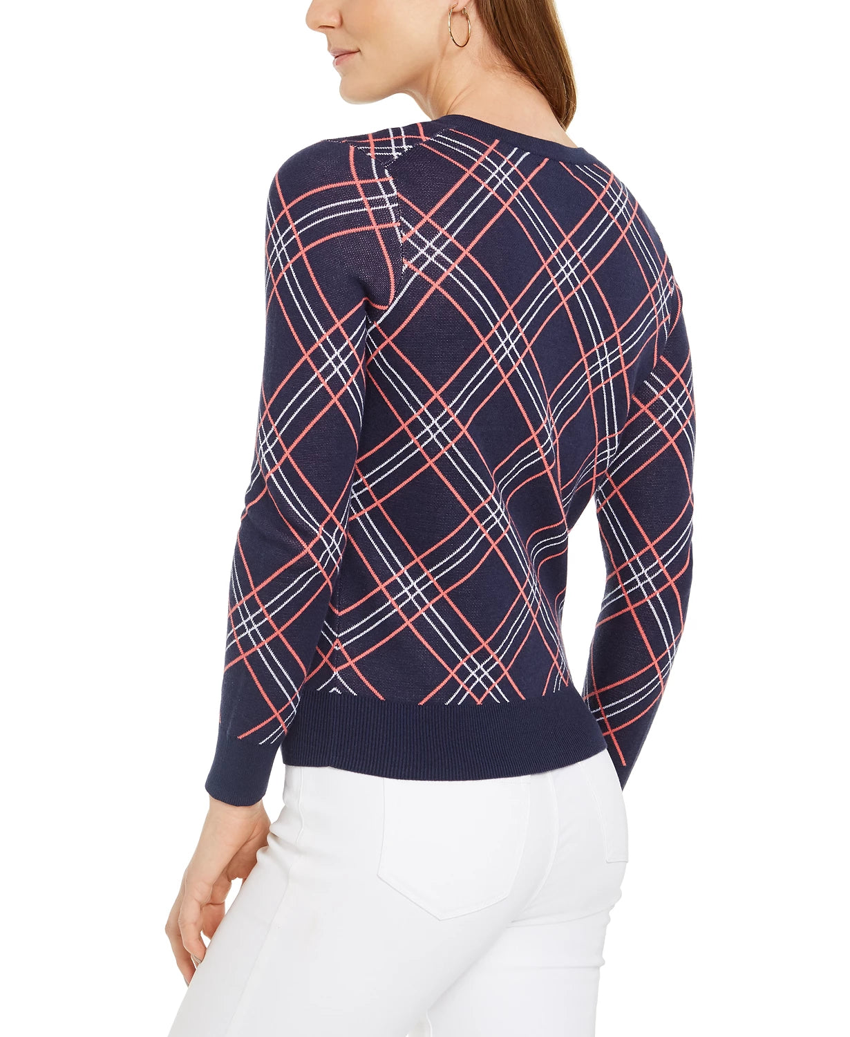 Charter Club Women's Plaid Cardigan Sweater Blue Size Large