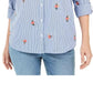 Charter Club Women's Printed Woven Shirt White Size Small