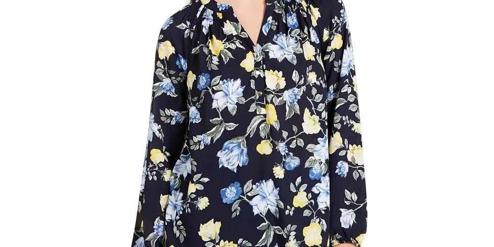 Charter Club Women's Floral-Print Georgette Blouse Yellow Size Extra Large