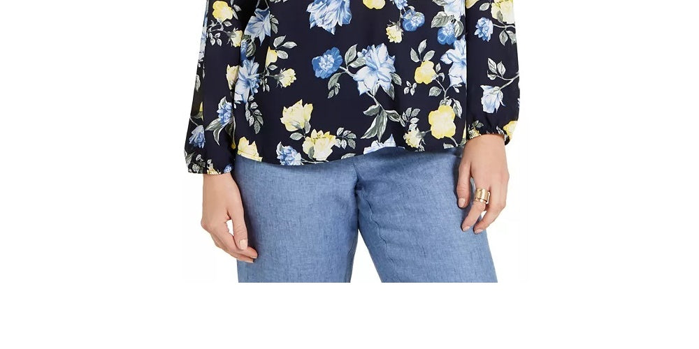 Charter Club Women's Floral-Print Georgette Blouse Yellow Size Extra Large