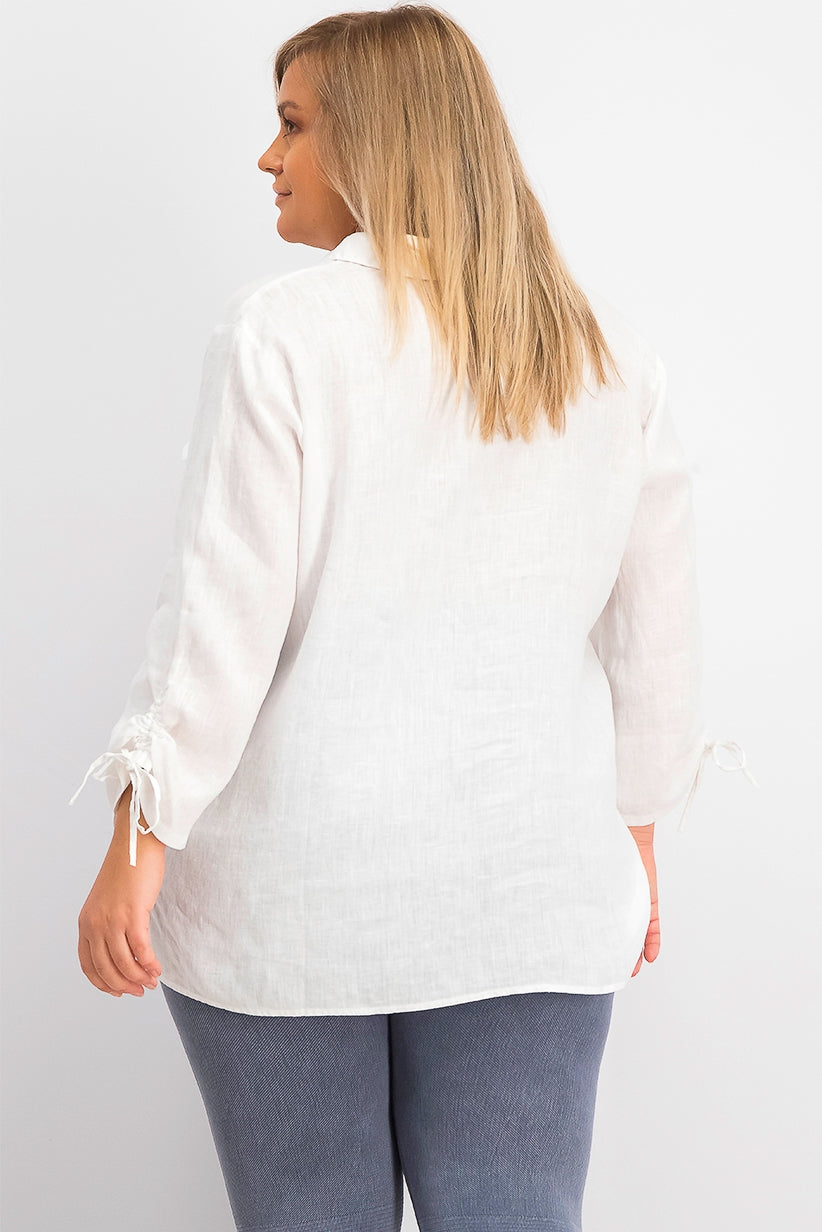 Charter Club Women's Woven Drawstring Tie-Cuff Top White Size X-Large