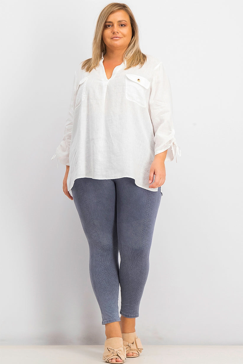 Charter Club Women's Woven Drawstring Tie-Cuff Top White Size X-Large