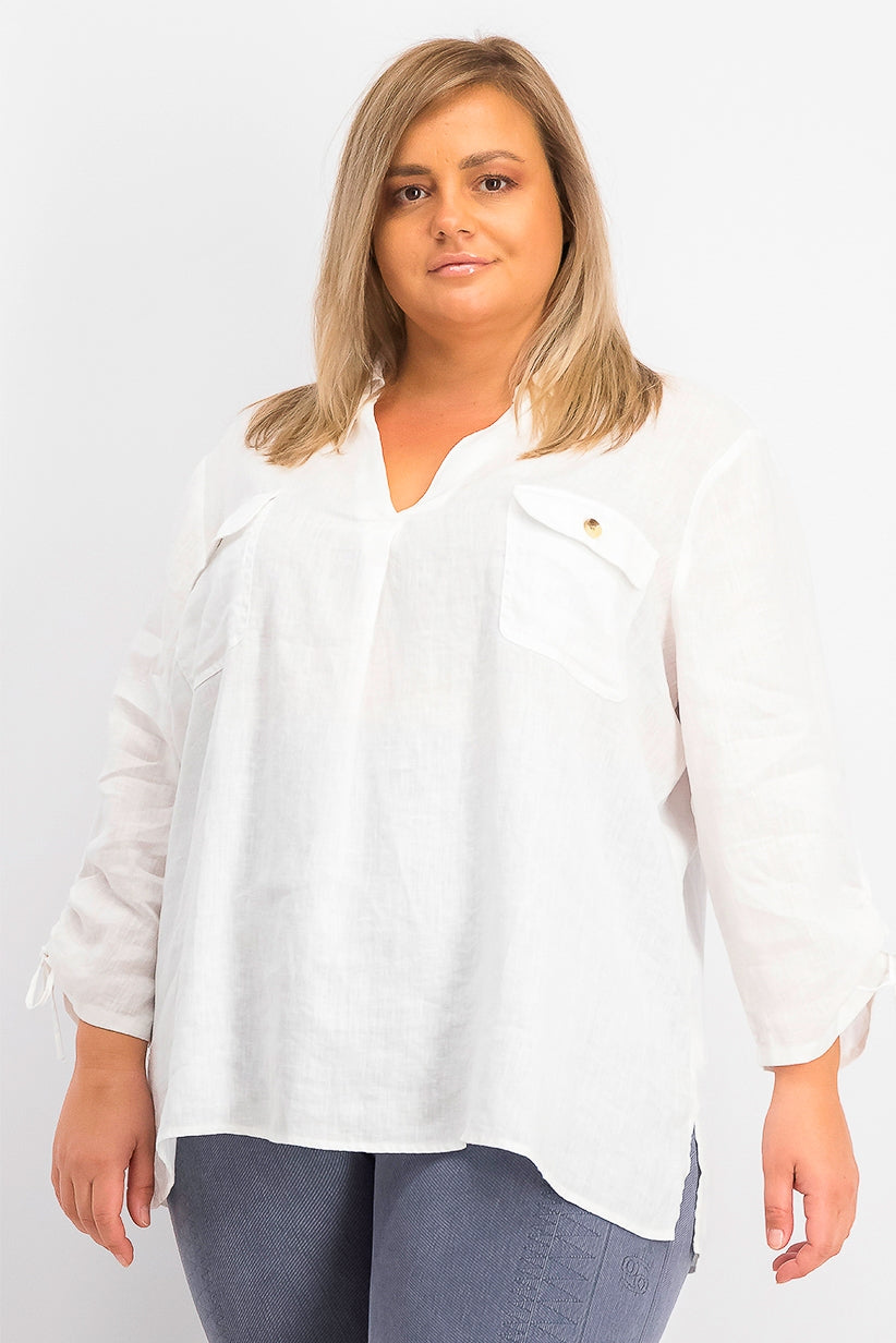 Charter Club Women's Woven Drawstring Tie Cuff Top White Size XX-Large