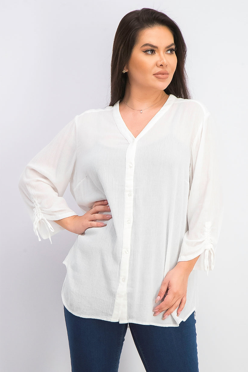 Charter Club Women's Gauzy Tie Sleeve Blouse White Size Large