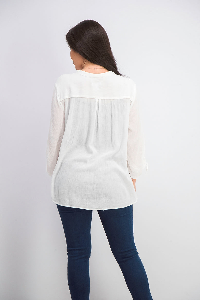 Charter Club Women's Gauzy Tie Sleeve Blouse White Size Large