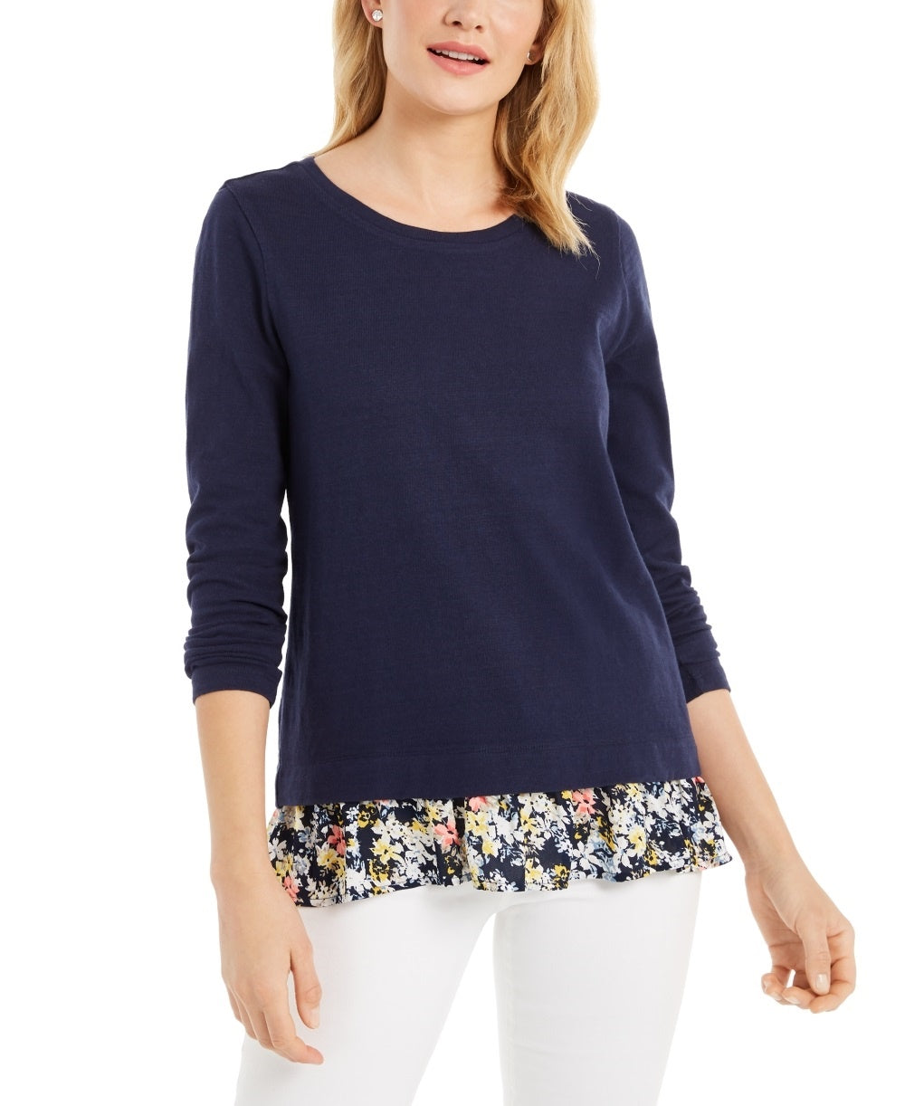 Charter Club Women's Layered Look Cotton Top Blue Size XX-Large