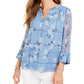 Charter Club Women's Printed Split Sleeve Knit Tunic Top Blue Size X-Large