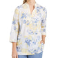 Charter Club Women's Printed Embroidered Voile Linen Blend Tunic Yellow Size Large