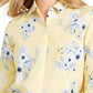 Charter Club Women's Floral Print Linen Blend Shirt Yellow Size Medium