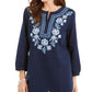 Charter Club Women's Metallic-Embroidery Linen-Blend Tunic Blue Size Small