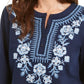Charter Club Women's Metallic-Embroidery Linen-Blend Tunic Blue Size Small