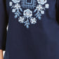 Charter Club Women's Metallic-Embroidery Linen-Blend Tunic Blue Size Small