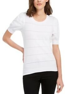 Maison Jules Women's Puff Sleeve Sweater White Size Large