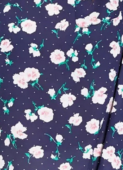 Maison Jules Women's Floral-Print Button-Back Woven Top Navy Size Small