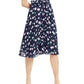 Maison Jules Women's Navy Floral Midi Pleated Skirt  Navy Size Small