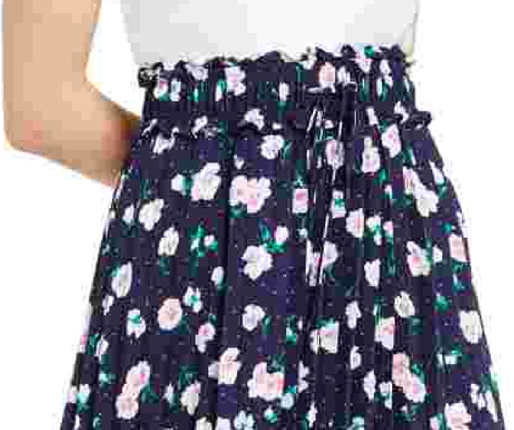 Maison Jules Women's Navy Floral Midi Pleated Skirt  Navy Size Small