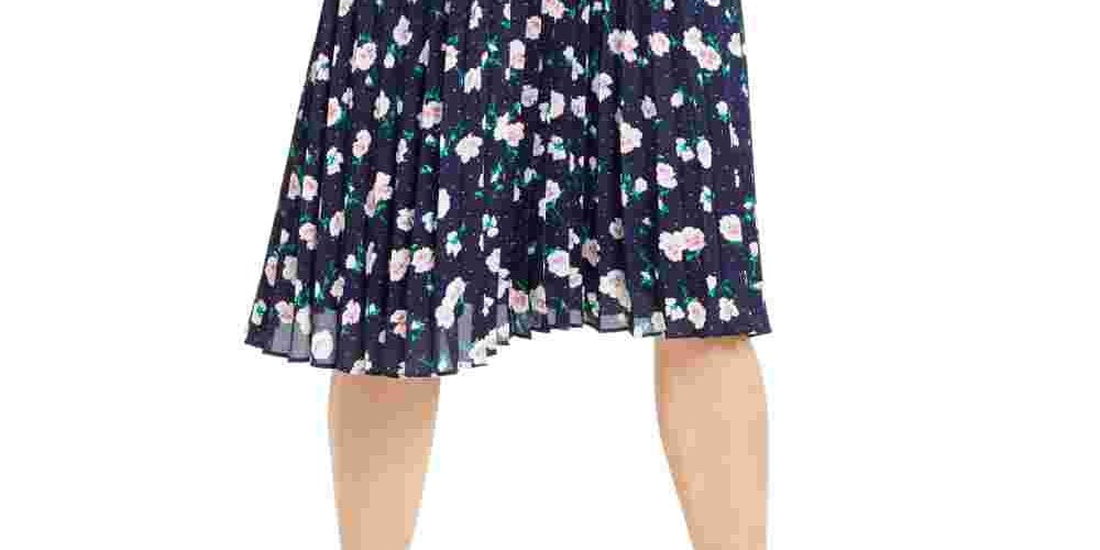 Maison Jules Women's Navy Floral Midi Pleated Skirt  Navy Size Small