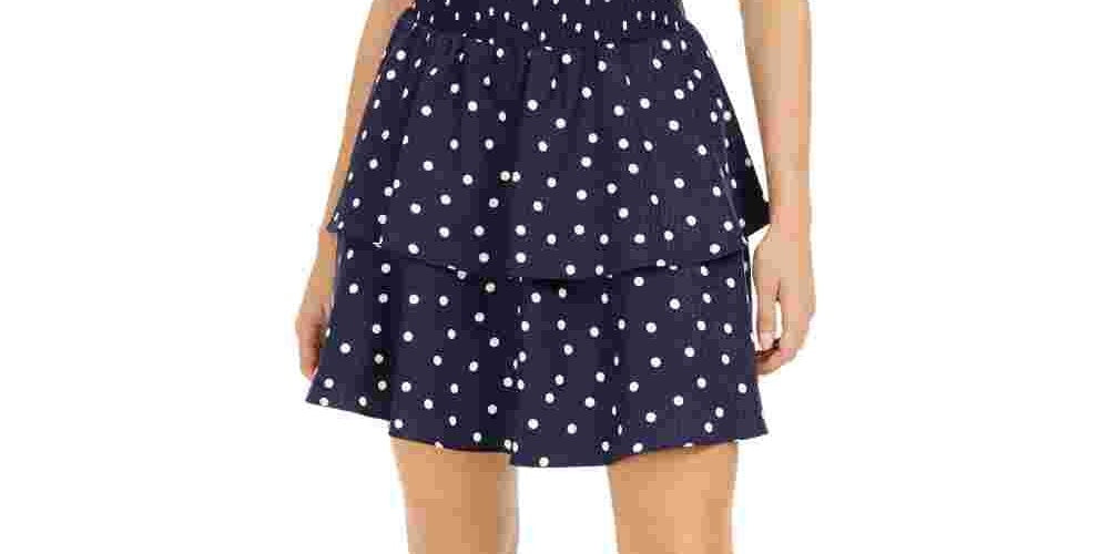 Maison Jules Women's Polka Dot Short Ruffled Skirt Navy Size X-Large