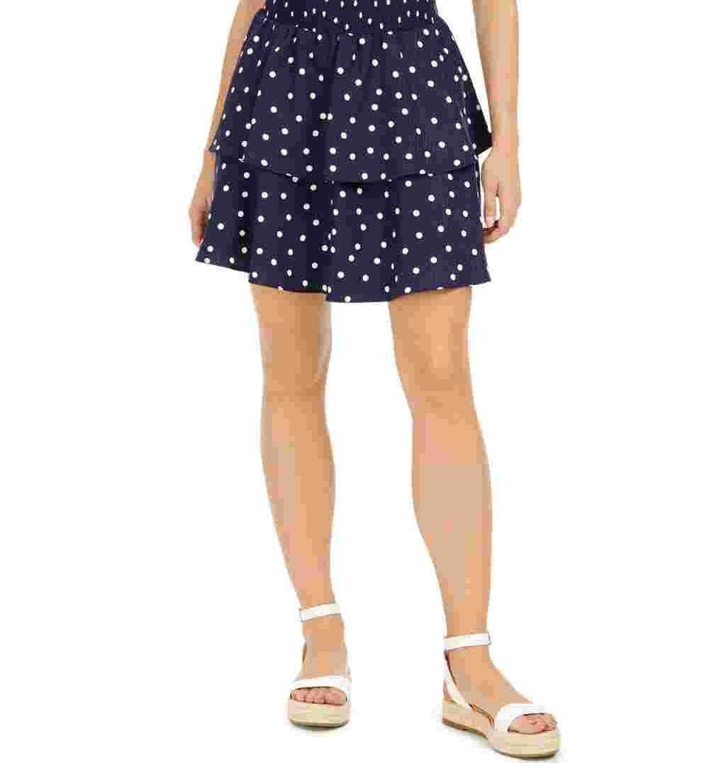 Maison Jules Women's Polka Dot Short Ruffled Skirt Navy Size X-Large