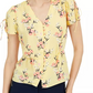 Maison Jules Women's Floral Print Split Sleeve Top Navy Size X-Large