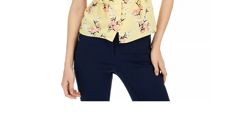 Maison Jules Women's Floral Print Split Sleeve Top Navy Size X-Large