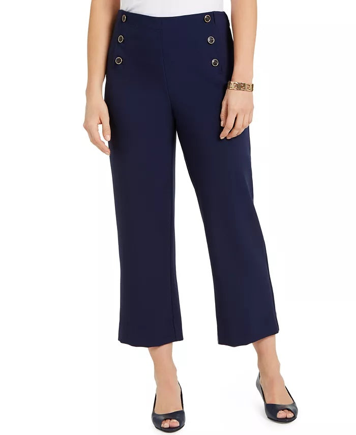 Charter Club Women's Twill Cropped Sailor Pants Blue Size 8
