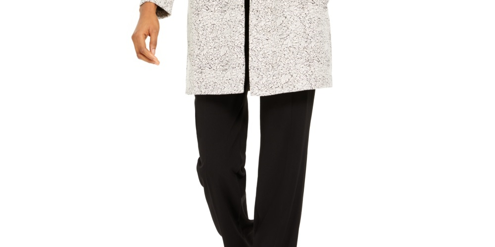 Alfani Women's Open Front Jacquard Jacket Gray Size Petite Large