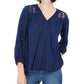 Style & Co Women's Lace-Back Crochet Top Navy Size XX-Large
