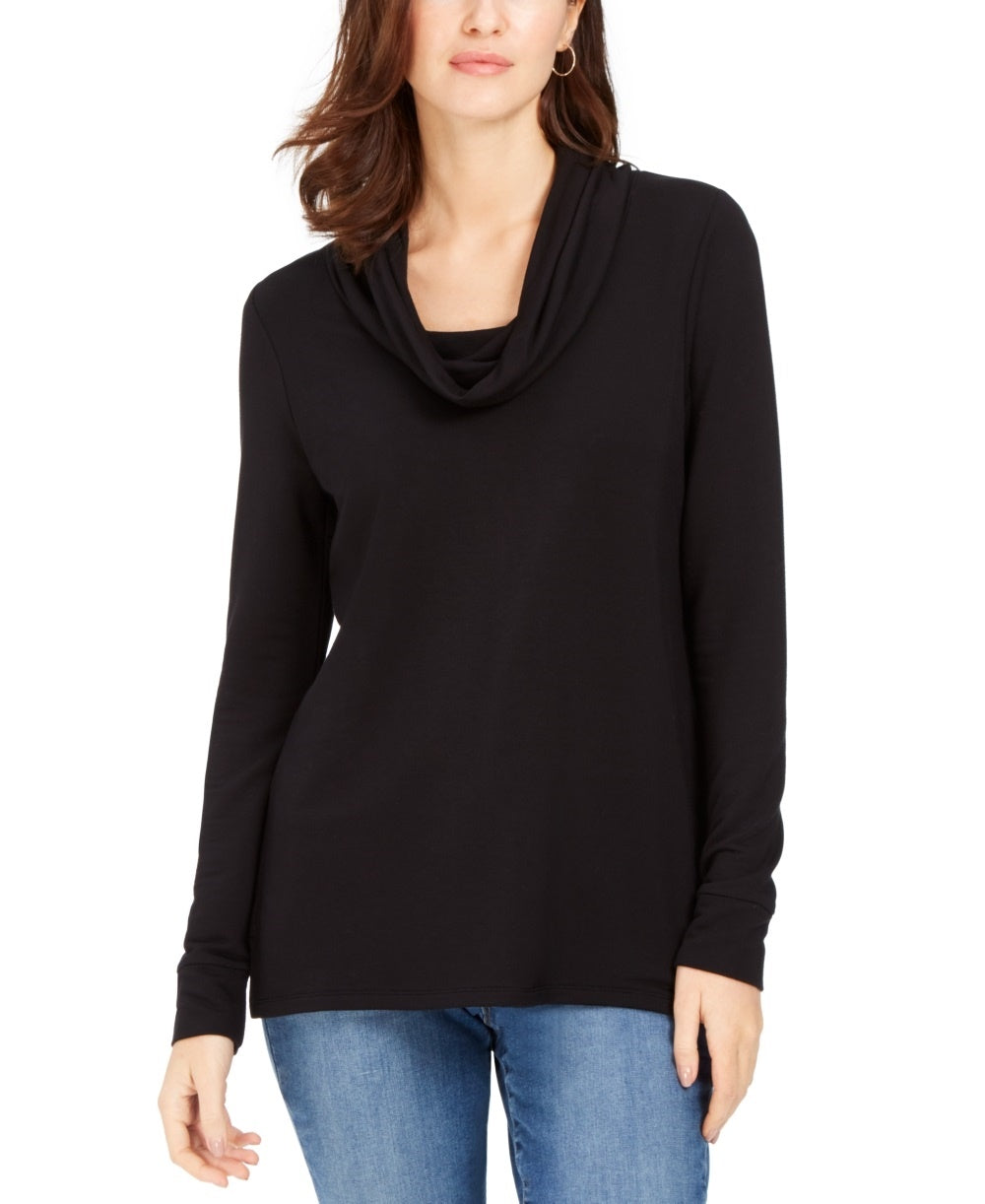Charter Club Women's Cowlneck Top Black Size X-Small