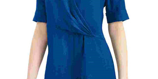 Alfani Women's Draped-Front Collared Top Blue Size Petite Small